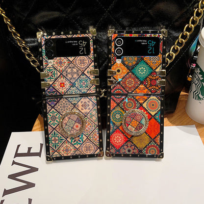 Retro Boho Style Ring Case With Lanyard for Samsung Galaxy Z Flip3 Flip4 5G