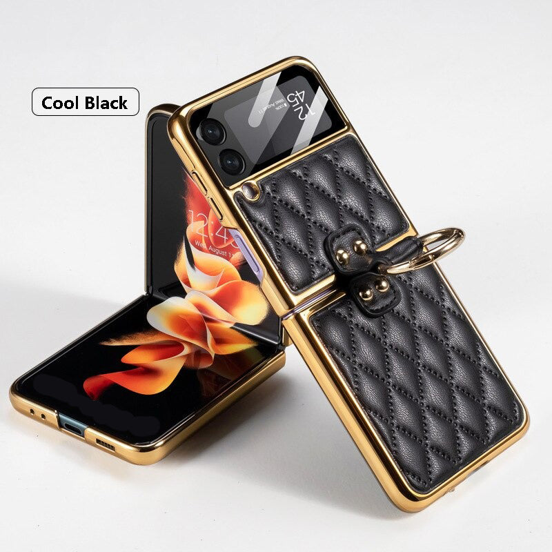 Luxury Leather Electroplating Diamond Protective Case For Galaxy Z Flip 3 & Z Flip 4