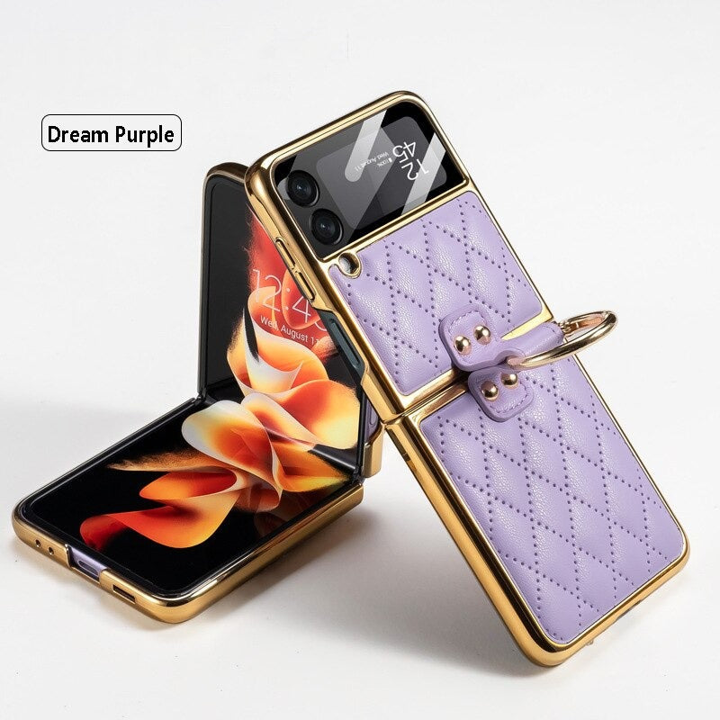 Luxury Leather Electroplating Diamond Protective Case For Galaxy Z Flip 3 & Z Flip 4