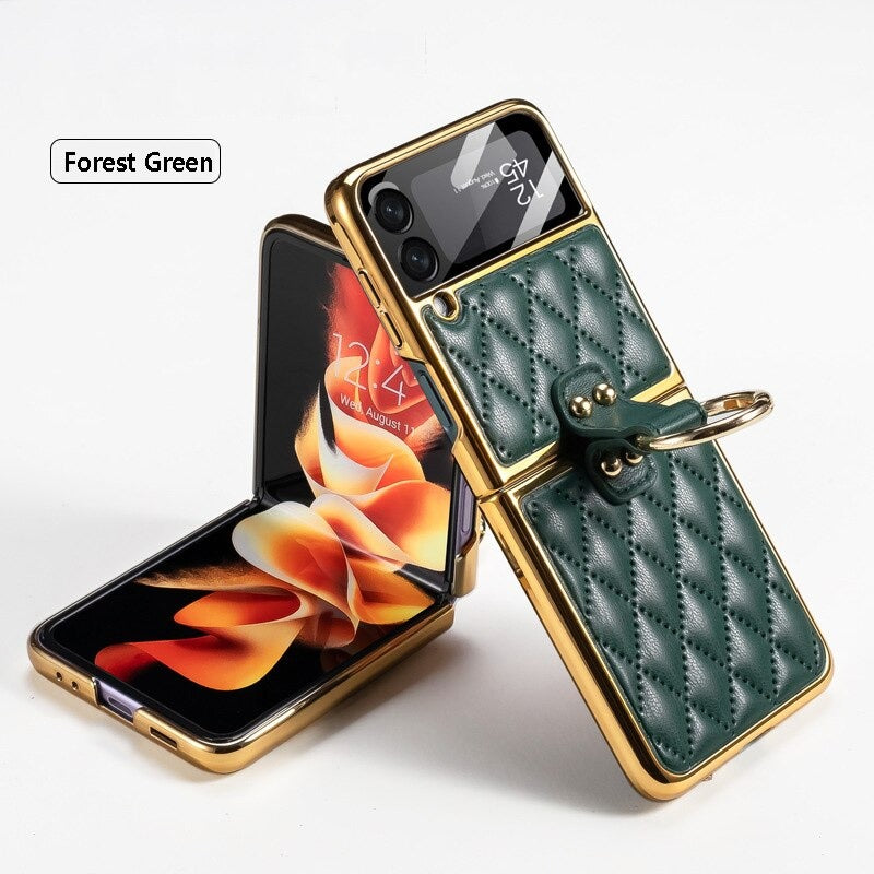 Luxury Leather Electroplating Diamond Protective Case For Galaxy Z Flip 3 & Z Flip 4