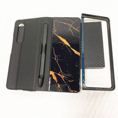 Luxury Leather & Tempered Glass Flip Stand Case For Galaxy Z Fold