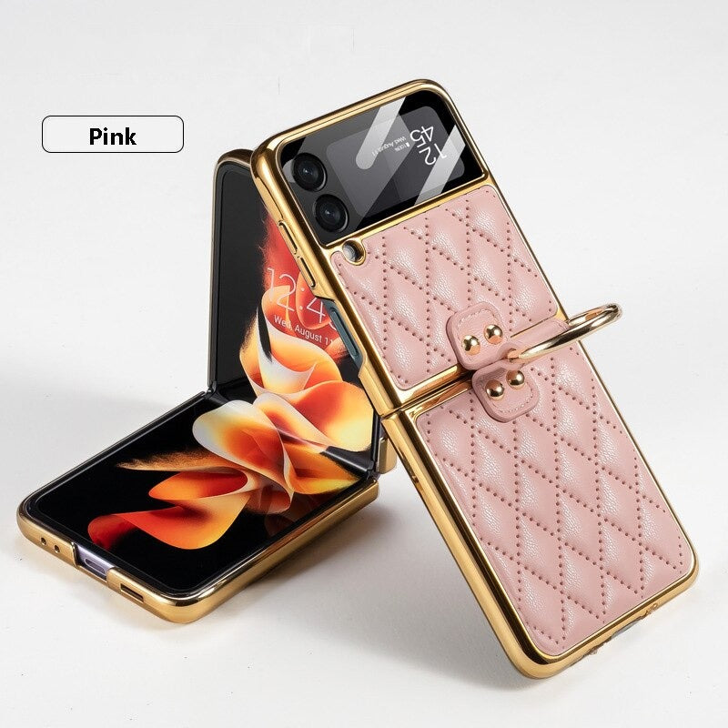 Luxury Leather Electroplating Diamond Protective Case For Galaxy Z Flip 3 & Z Flip 4