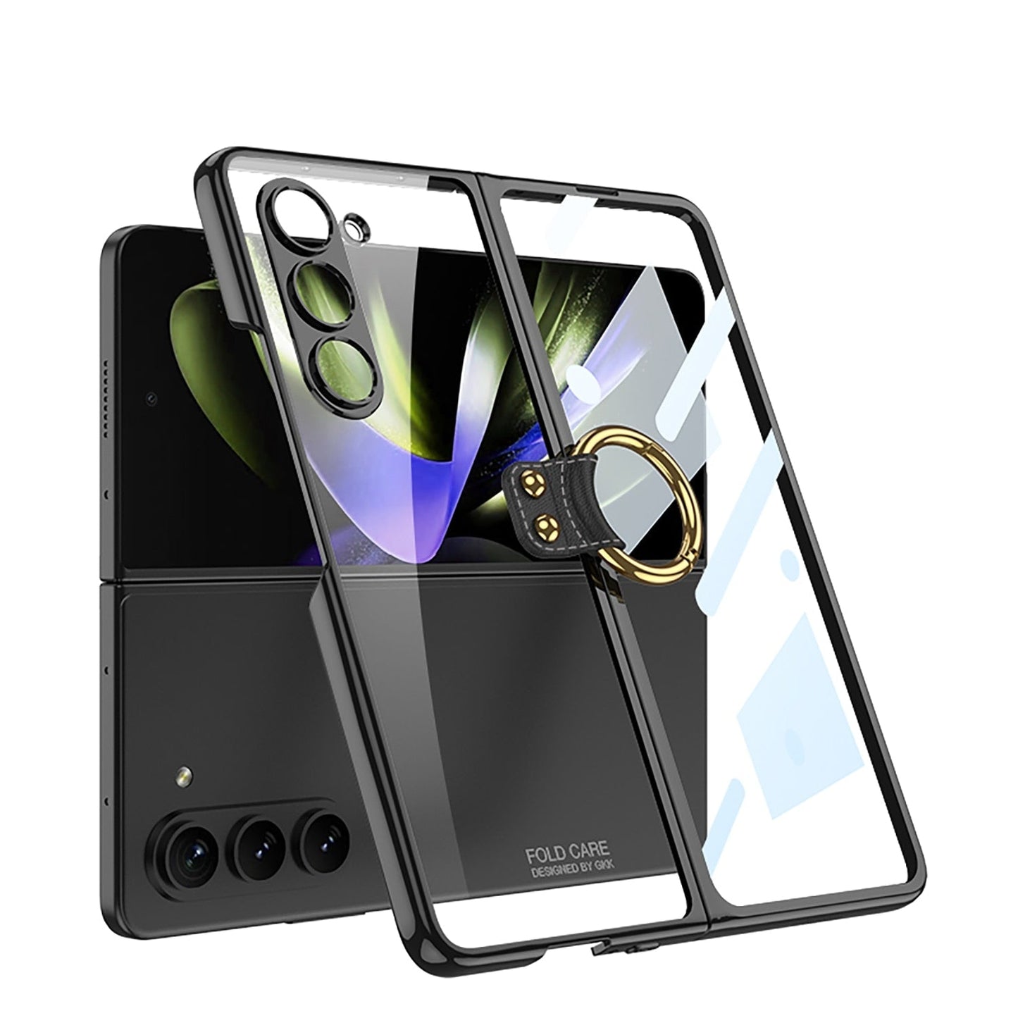 Electroplated Transparent Case with Ring Bracket For Samsung Galaxy Z Fold 5