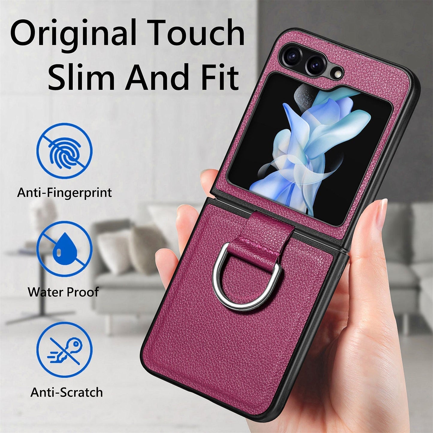 Shockproof Leather Portable Ring Case for Samsung Galaxy Z Flip 5