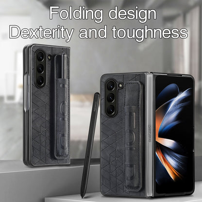 Wrist Strap Leather Case with Pen Slot For Samsung Galaxy Z Fold 5