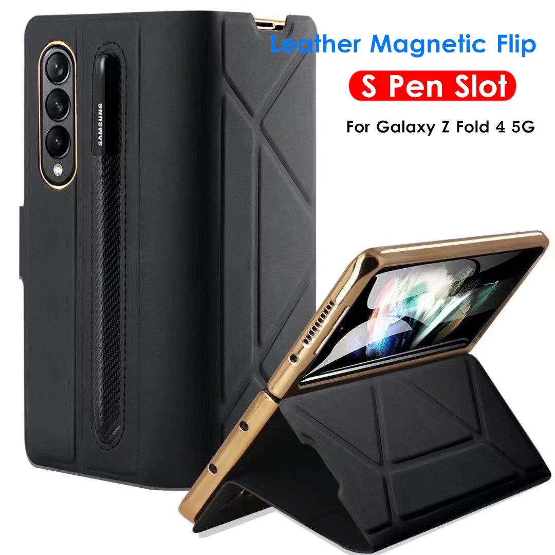 Leather Flip Stand S Pen Holder Slot Case For Samsung Galaxy Z Fold 4