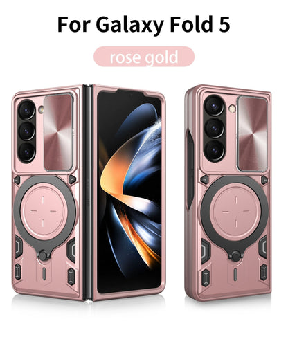 Magnetic Armor Case with Ring &  Window Camera Protector For Galaxy Z Fold 5