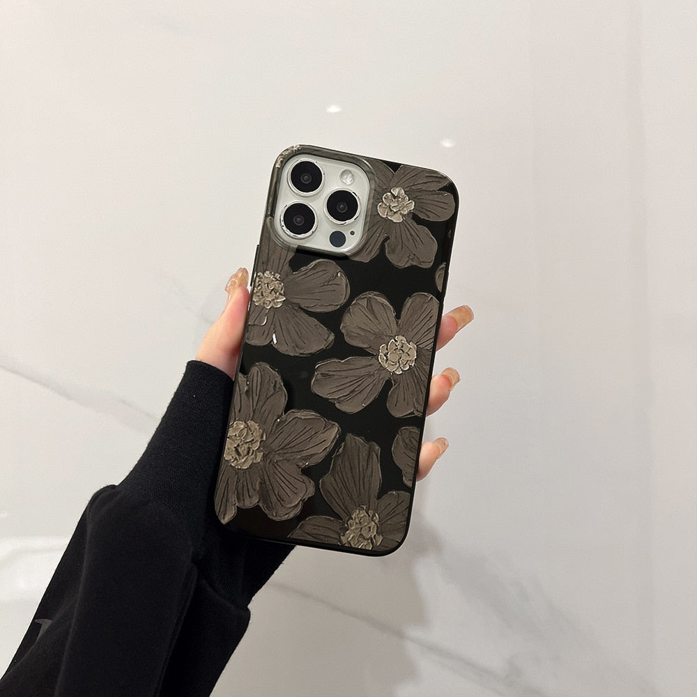 Cute Black Flower Phone Case For iPhone