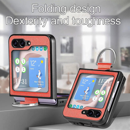 Shockproof Leather Portable Ring Case for Samsung Galaxy Z Flip 5