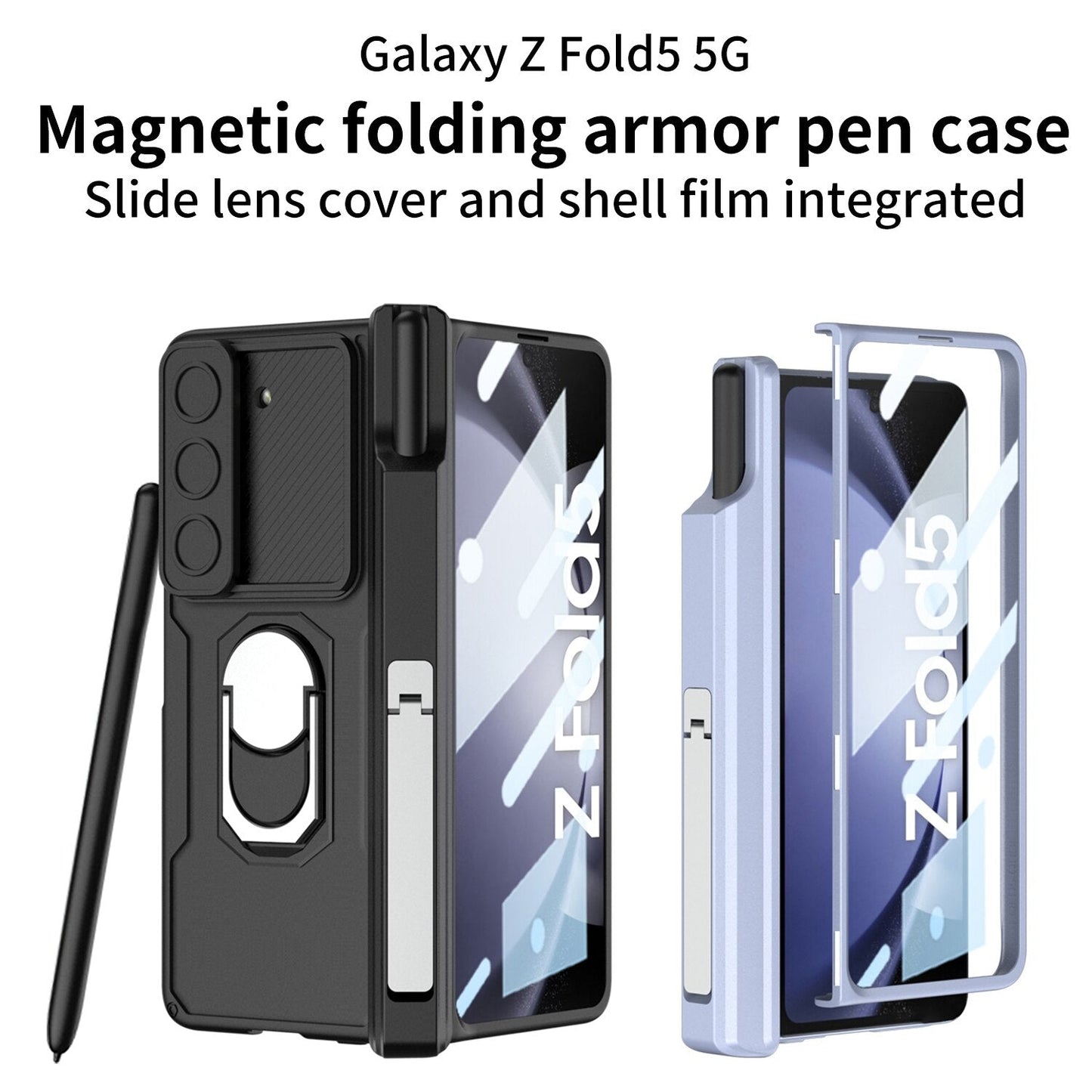 Shockproof Matte Case with Bracket & Pen Slot Holder For Samsung Galaxy Z Fold 5