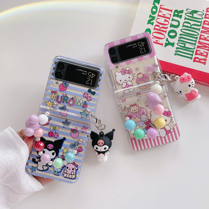 Cartoon Pearl hand chain Phone Case For Samsung Galaxy Z Flip 3 & 4