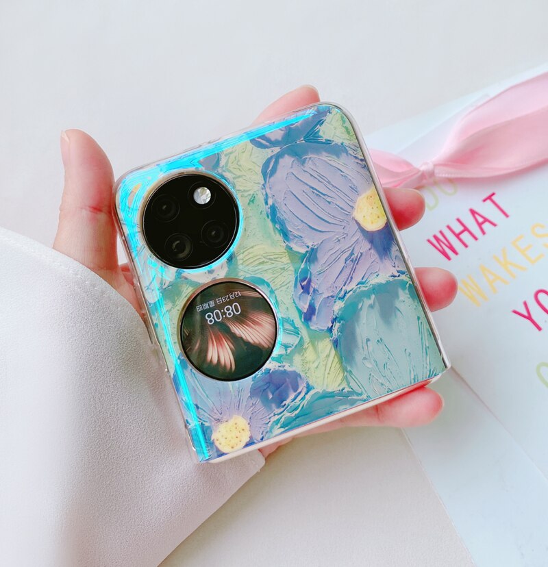 Fashion Oil Painting Flower Folding Phone Case For Huawei P50 Pocket