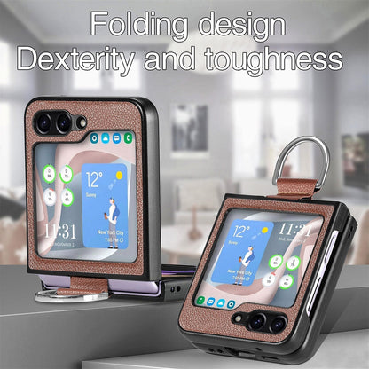 Shockproof Leather Portable Ring Case for Samsung Galaxy Z Flip 5