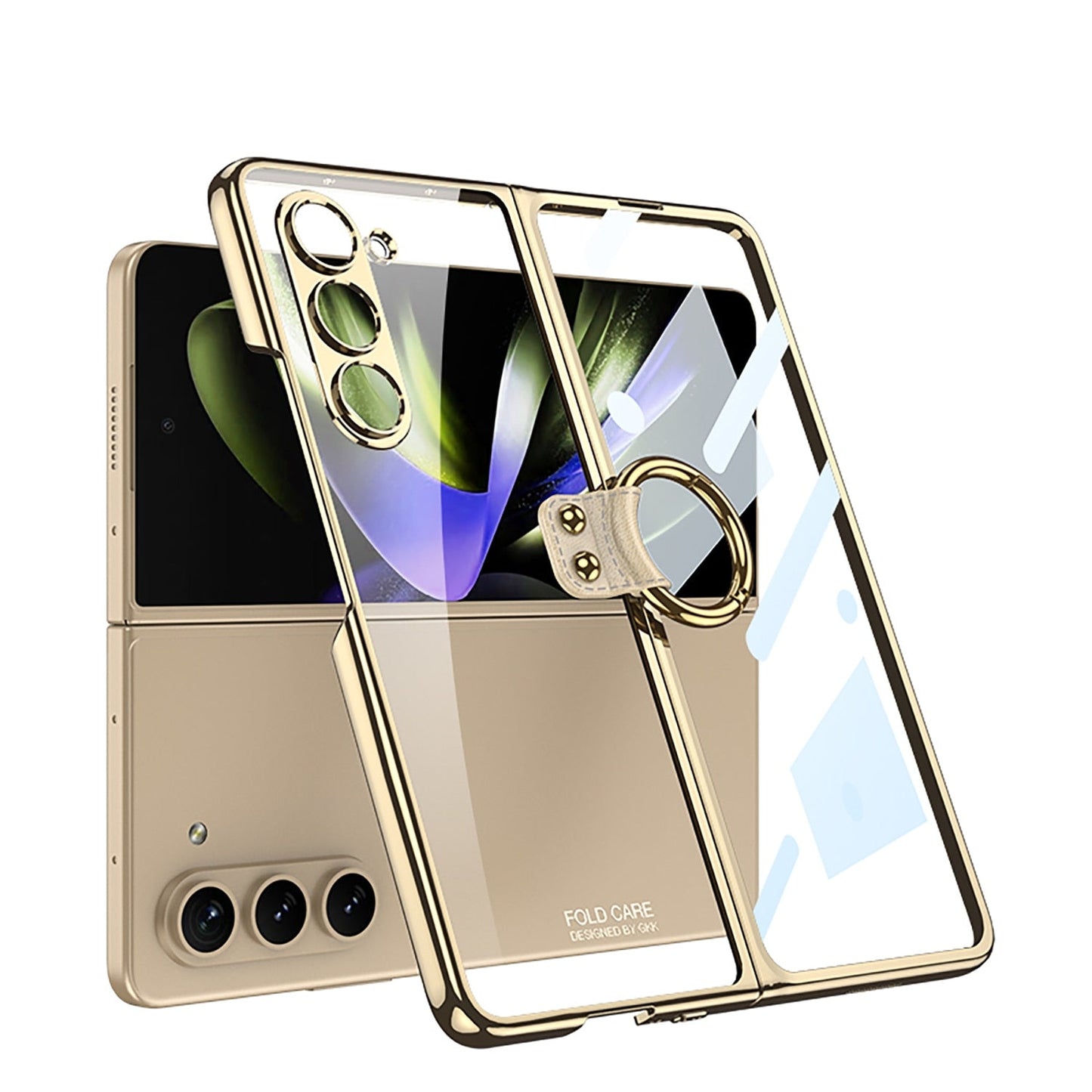 Electroplated Transparent Case with Ring Bracket For Samsung Galaxy Z Fold 5