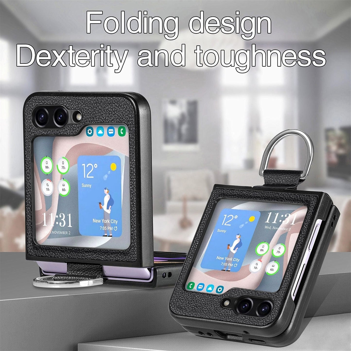 Shockproof Leather Portable Ring Case for Samsung Galaxy Z Flip 5