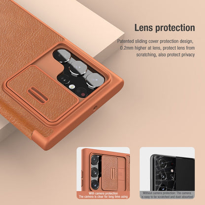 Ultra Leather Flip Cover Slide Camera Lens Protection Case For Galaxy S23 Ultra