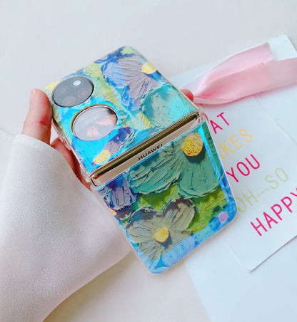 Fashion Oil Painting Flower Folding Phone Case For Huawei P50 Pocket