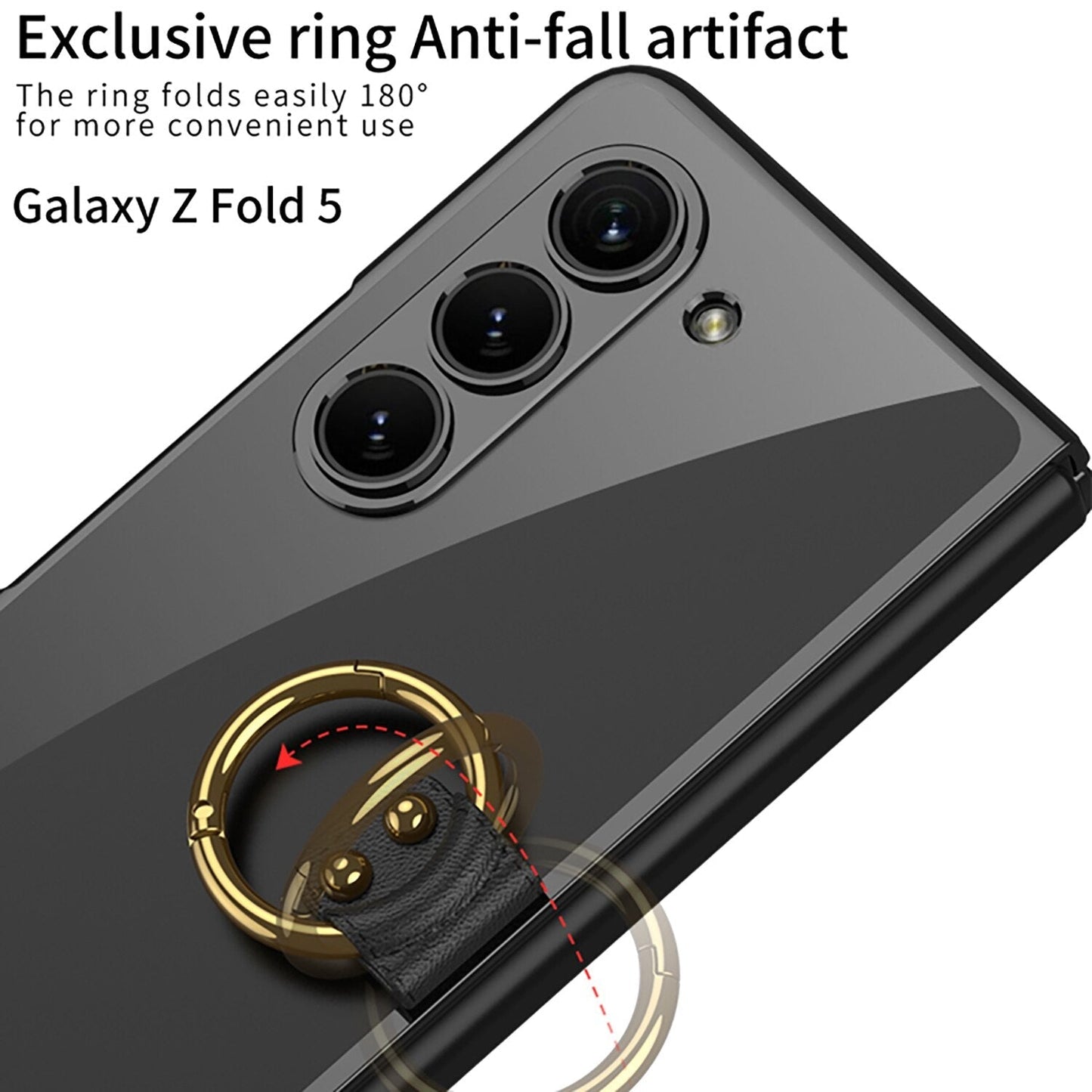 Electroplated Transparent Case with Ring Bracket For Samsung Galaxy Z Fold 5