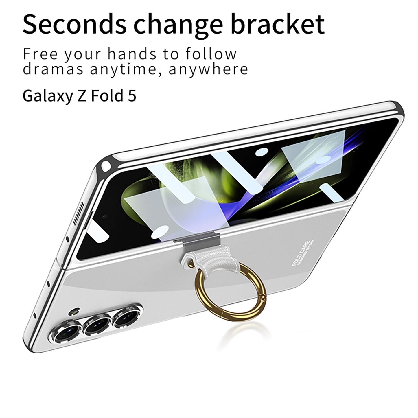 Electroplated Transparent Case with Ring Bracket For Samsung Galaxy Z Fold 5