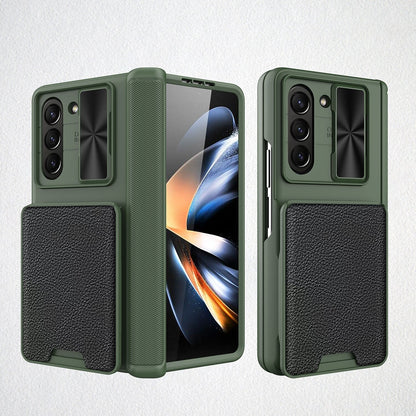 Slide Camera Cover with Leather Wallet  For Samsung Galaxy Z Fold 5