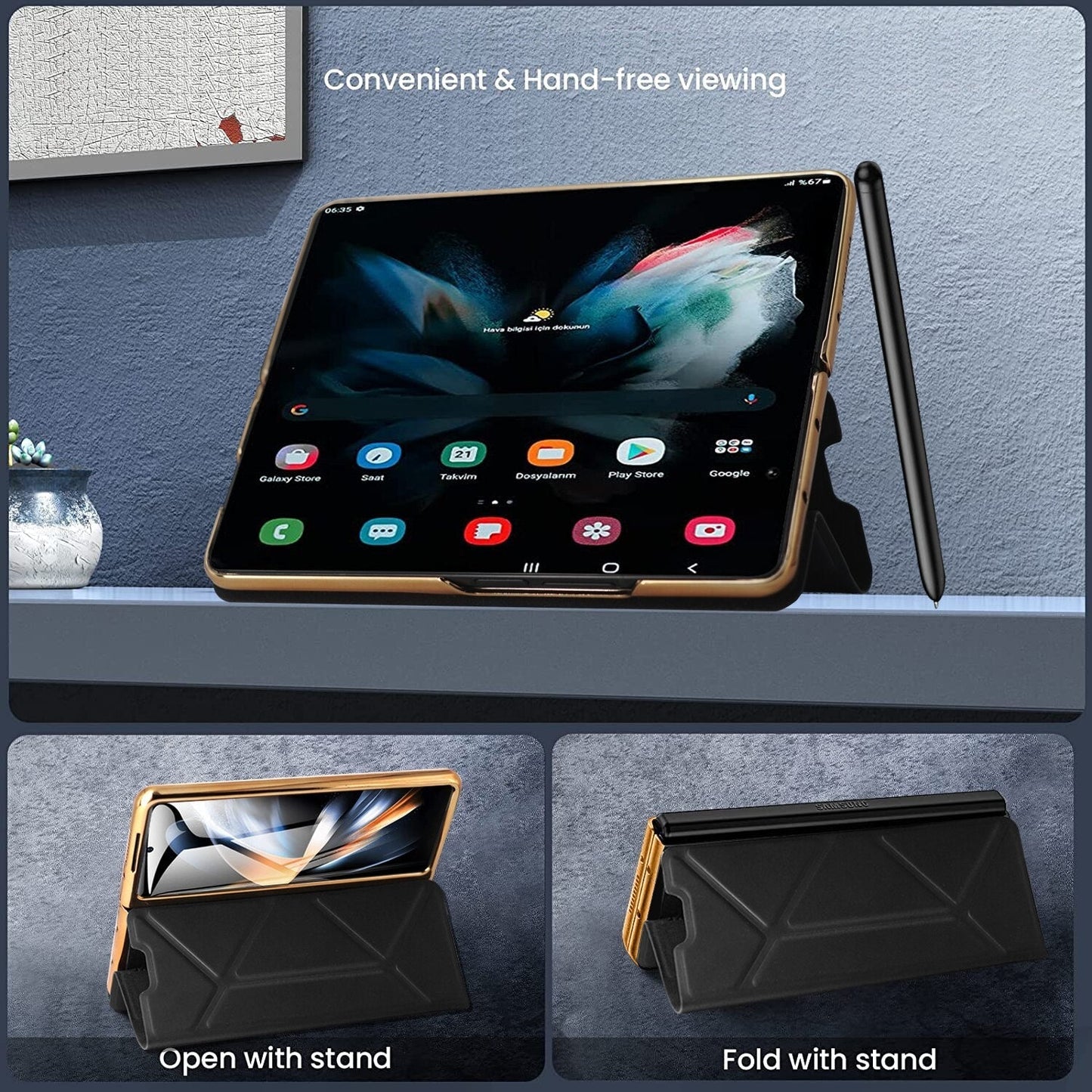 Magnetic Leather Flip Cover & S Pen Slot Holder for Samsung Galaxy Z Fold 5