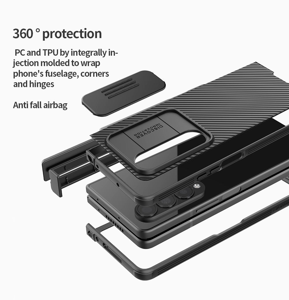 Case with Slide Camera Protector & Kickstand With S-Pen Pocket For Samsung Galaxy Z Fold 4