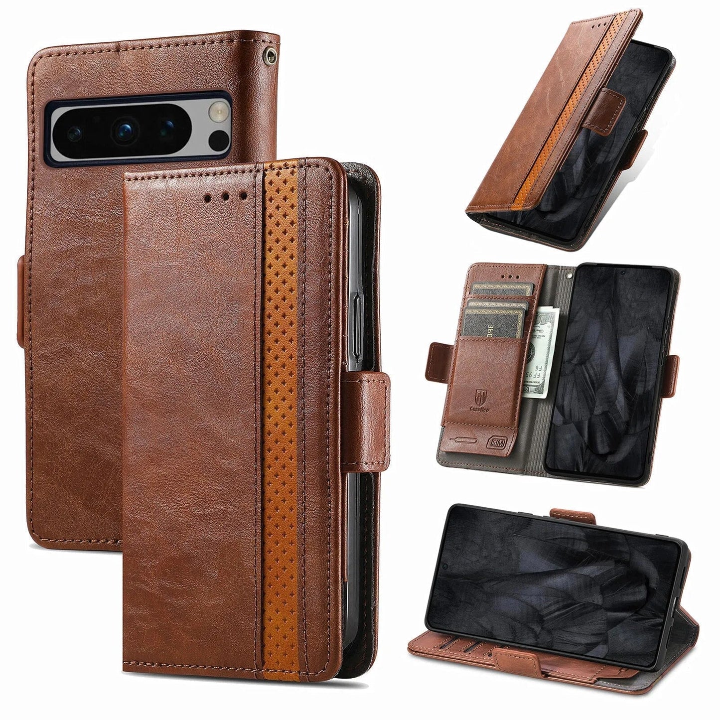 Premium Leather Case with Multifunction Wallet For Google Pixel 8 Series