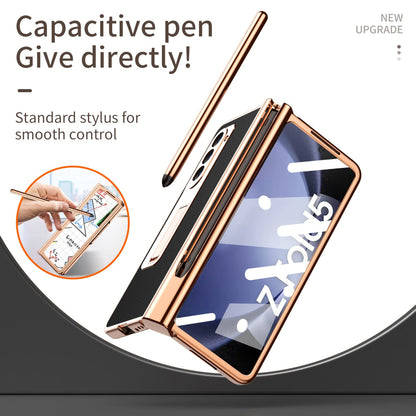 Leather Plating Case with Pen Holder & Kickstand for Samsung Galaxy Z Fold 5