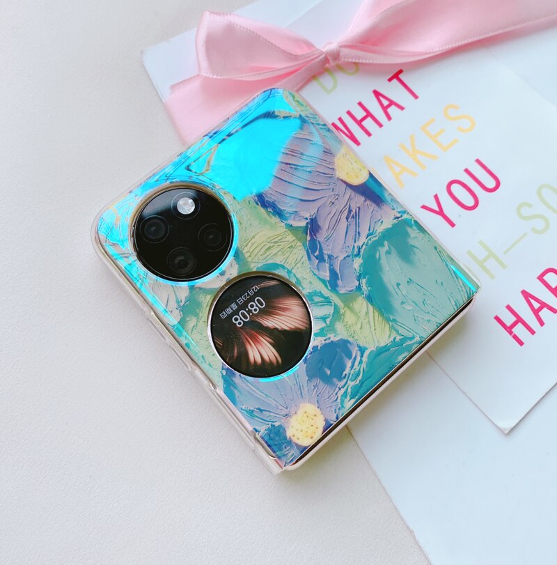 Fashion Oil Painting Flower Folding Phone Case For Huawei P50 Pocket