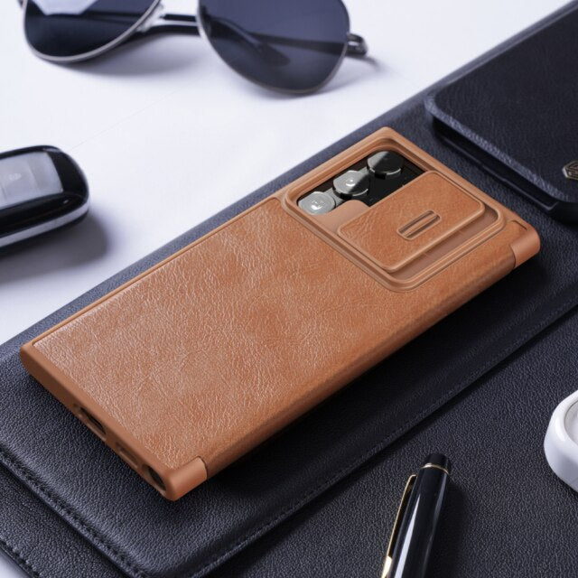 Luxury Camera Protection Flip Leather Case For Samsung Galaxy S22 Series