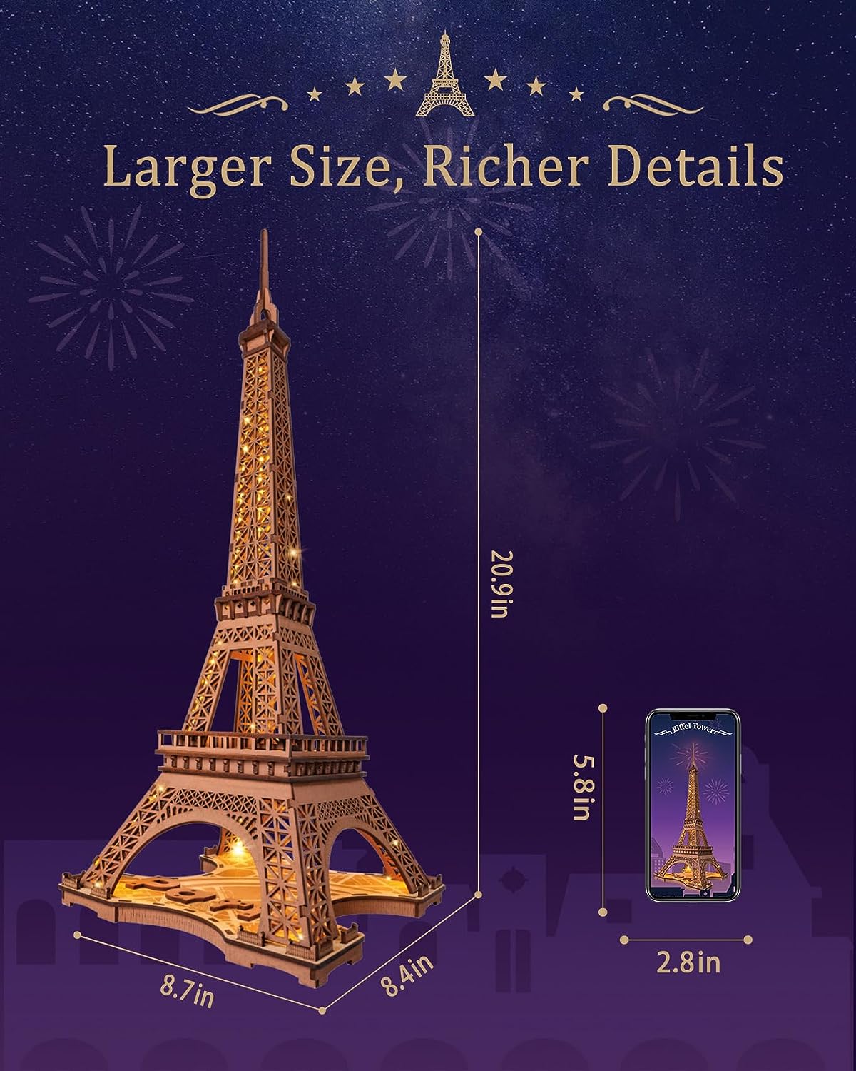 Starry Eiffel Tower 3D Wooden Puzzle