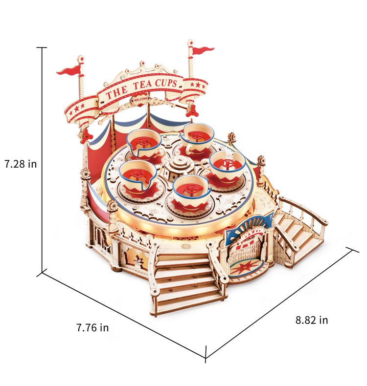 Tilt-A-Whirl Spinning Cups DIY Music Box 3D Wooden Puzzle