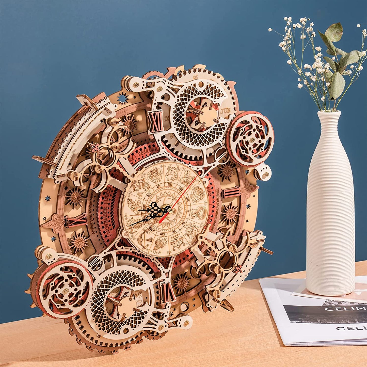 Zodiac Wall Clock Mechanical Time Art Engine 3D Wooden Puzzle