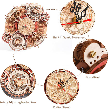 Zodiac Wall Clock Mechanical Time Art Engine 3D Wooden Puzzle